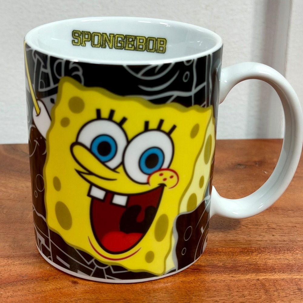 SpongeBob SquarePants Ceramic‎ Coffee Mug Black White Yellow Nickelodeon Cup